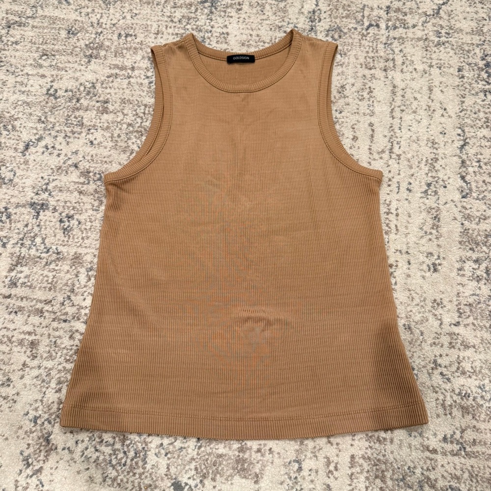 GOLDSIGN Womens Ribbed Knit Tank Top Tan Brown Viscose Blend Size M